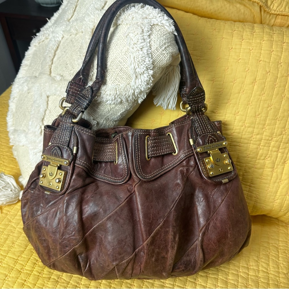 Vintage Juicy Couture Y2K Burgundy Leather Shoulder Bag